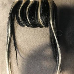 black/blonde clip-in fringe bangs gothic rockabilly human silky hair